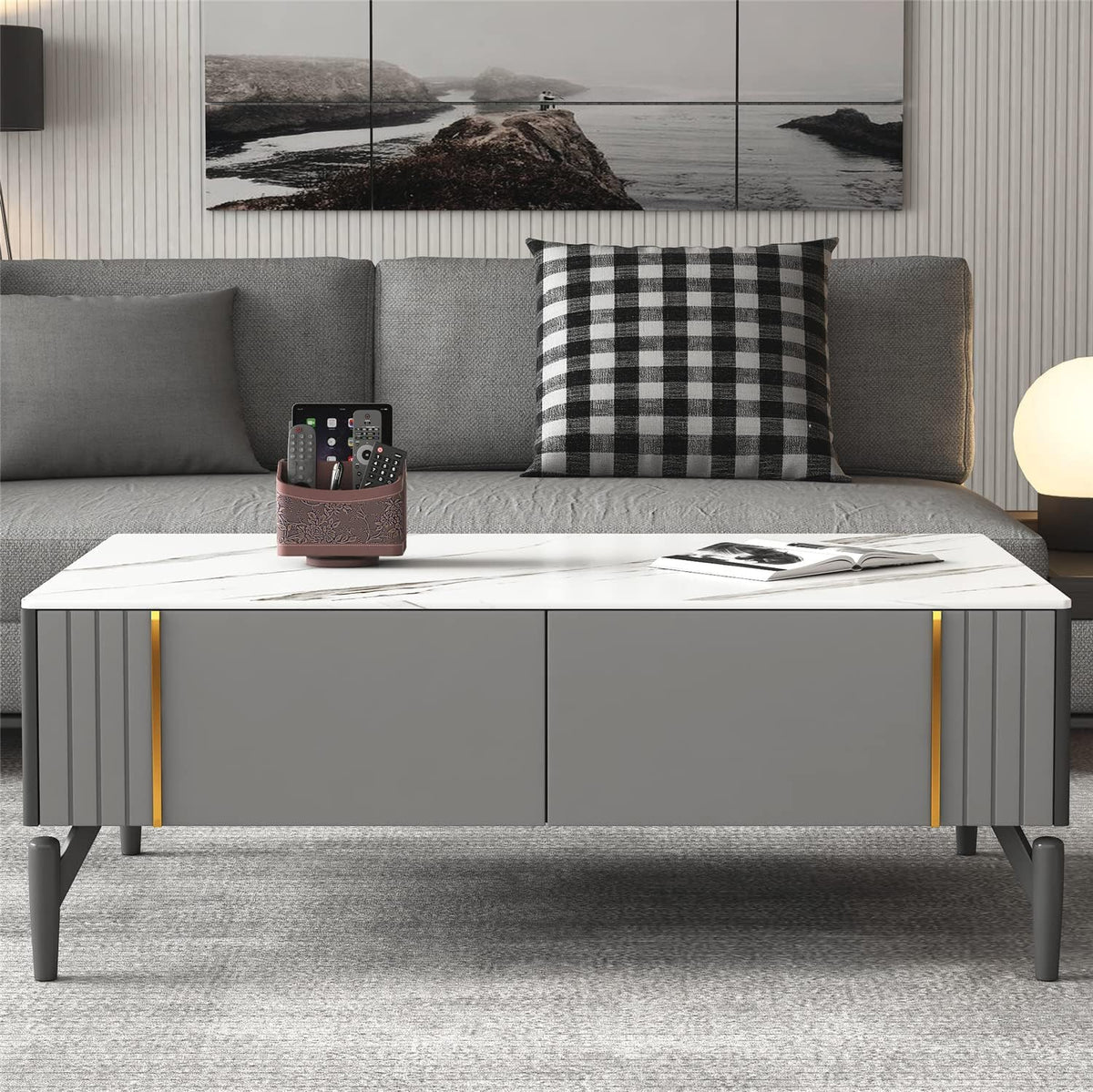 Remote Control Holder for Table, Leather Turntable/Organizer/Caddy for Holding TV Controllers, Phone, and Office Supplies, Perfect Space Saver for End Table/Nightstand/Office Desk(Retro)