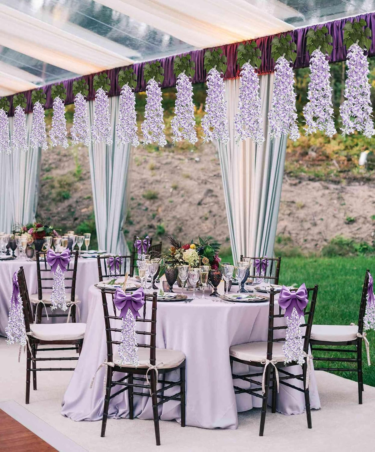 RECUTMS Artificial Silk Lilac Purple Flowers Garland 8Pcs-24Branches 33.5in