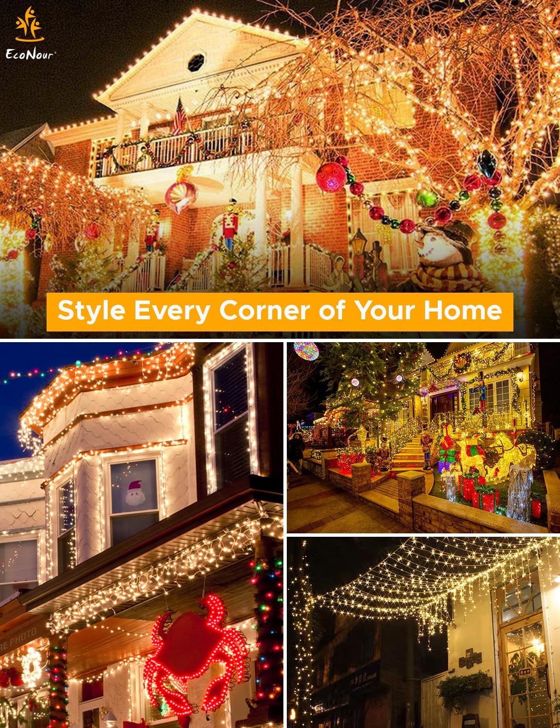 EcoNour Christmas Tree Lights, Cluster Compact 1500 LED Warm White