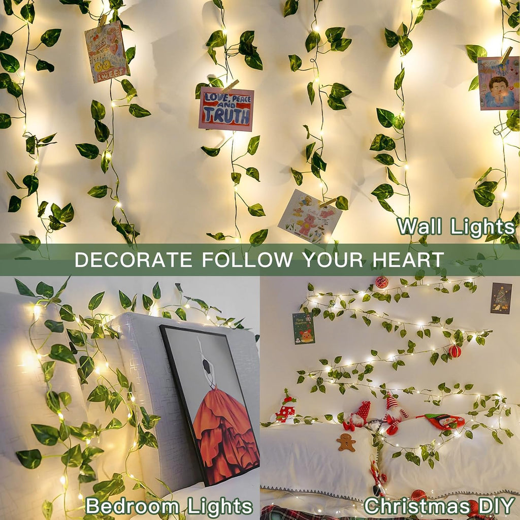 suddus 33FT 100LED Pothos Vine Fairy Lights Battery Operated Copper Wire