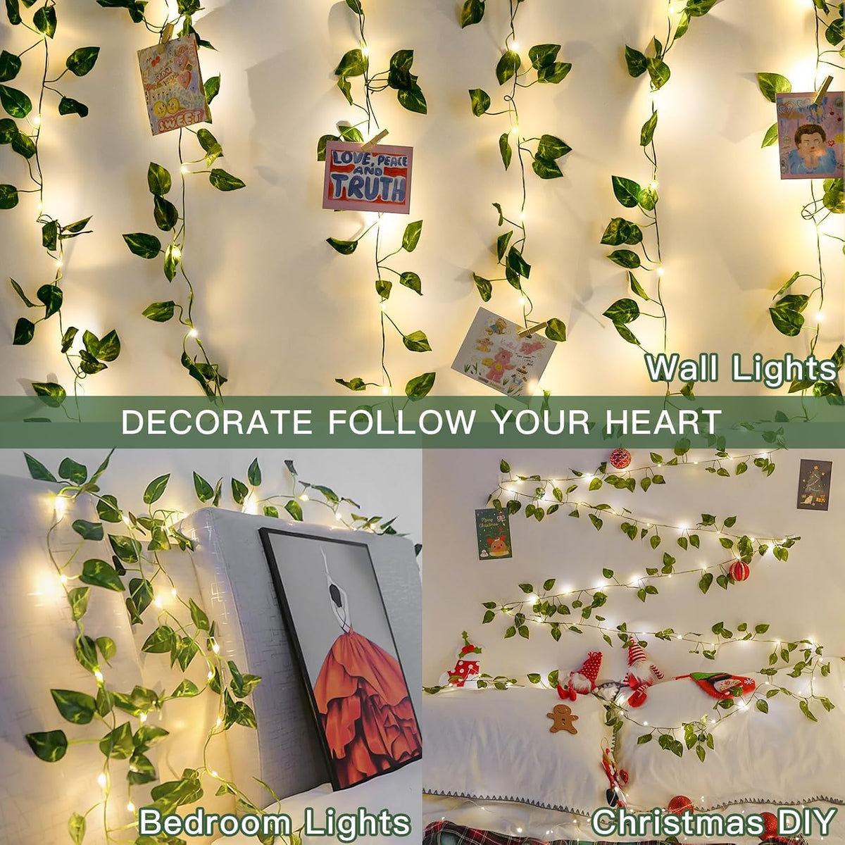 suddus 33FT 100LED Pothos Vine Fairy Lights Battery Operated Copper Wire