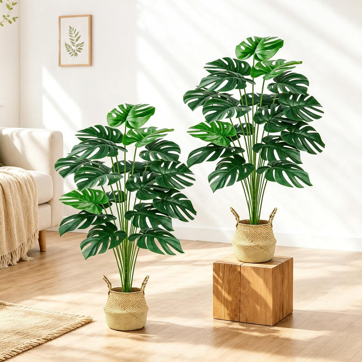 Der Rose 2Pcs 44" Artificial Monstera Plant with EVA Leaves and Basket