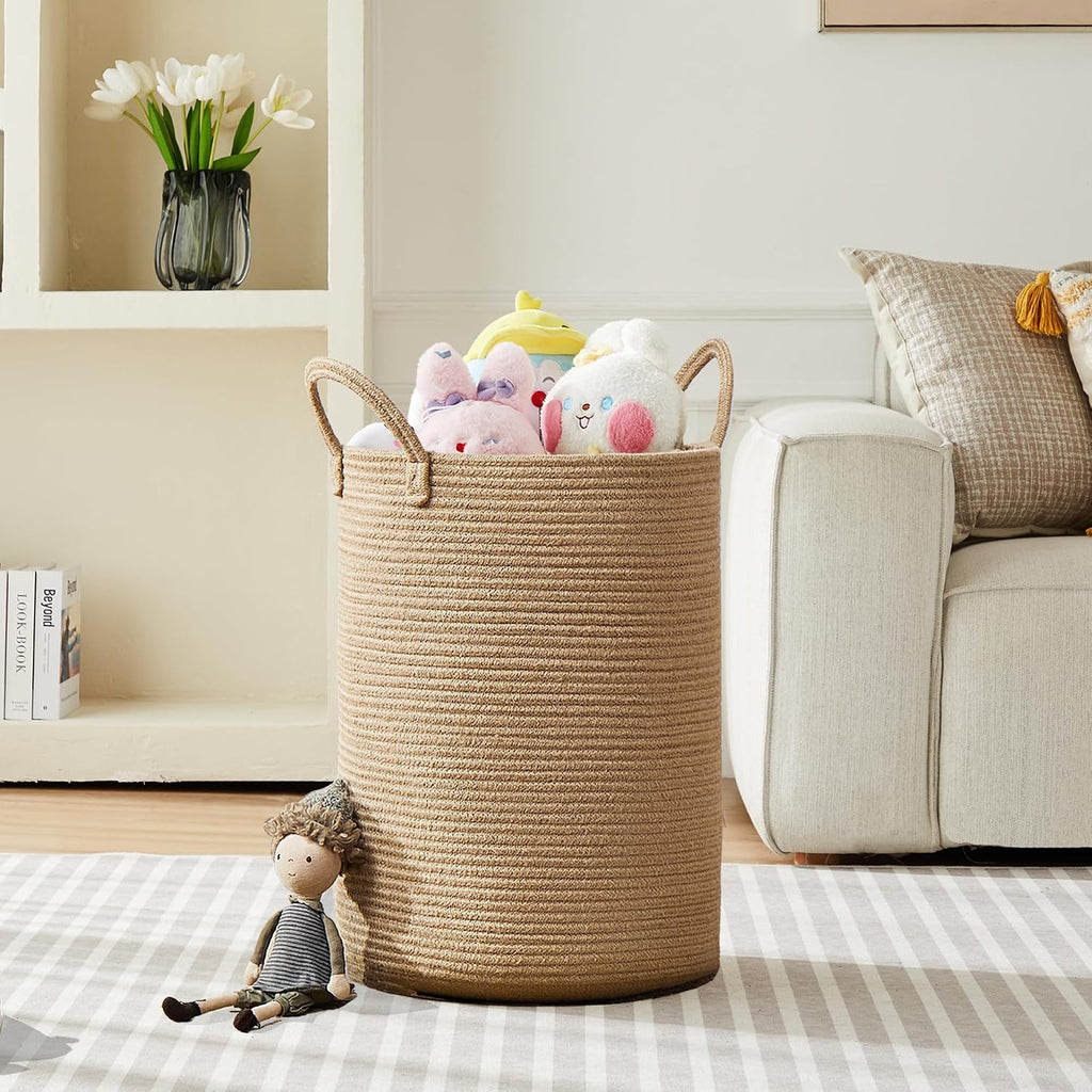 80L Extra Large Jute Woven Rope Laundry Basket Tall Wicker Hamper