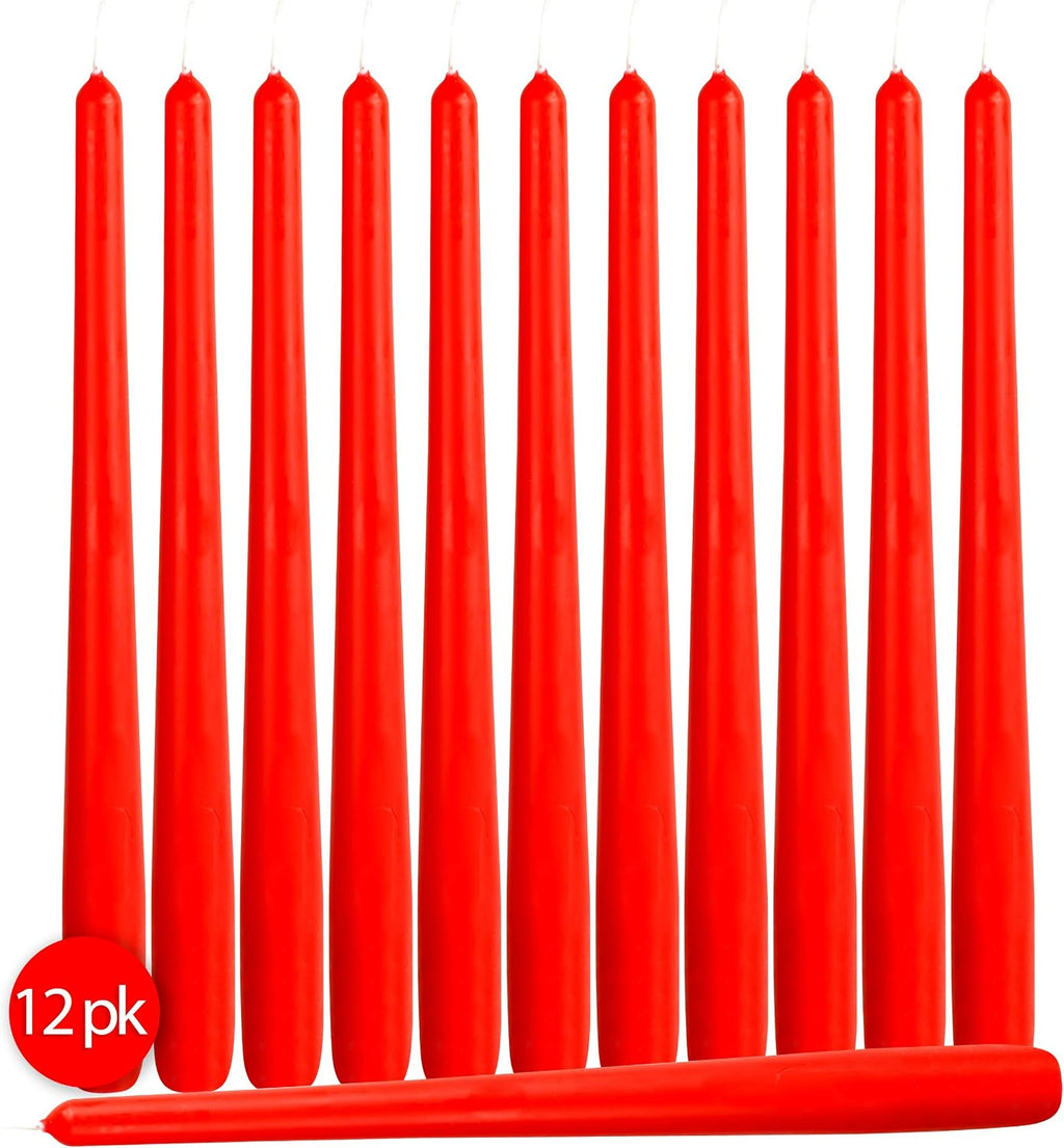 Hyoola 12 Pack Tall Red Taper Candles - 14 Inch Red Dripless, Unscented Dinner Candle - Paraffin Wax with Cotton Wicks - 12 Hour Burn Time