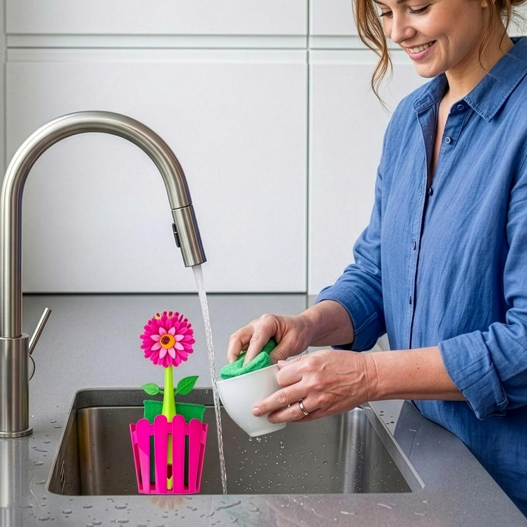Vigar Flower Power Kitchen Sink Caddy Organizer, Pink