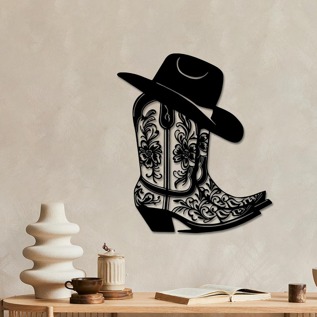 Rajukit Cowgirl Boot Hat Metal Wall Decor for Home