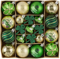 DecorbyHannah St Patricks Day Decorations Shamrock Irish Tree Ornaments Set, 21ct Large Green Gold St. Patrick's Day Shatterproof Good Luck Clover Hanging Ball Ornaments for Christmas Party Spring