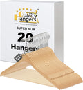 Quality Hangers 16.5" Wooden Hangers Multi Pack, Ultra Thin Space Saving Natural, 360 Degree Swivel Hook, Best for Shirts, Blouses, Pant, Suit, Coat, Dress Hangers Natural (20, Natural, With Pant Bar)