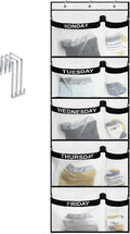 Weekly Kids Clothes Organizer Day of Week School, Over the Door Clothing Storage Organizer from Monday to Friday, Hanging Closet Organizer wtih 3 Metal hooks or Nursery, Bedroom