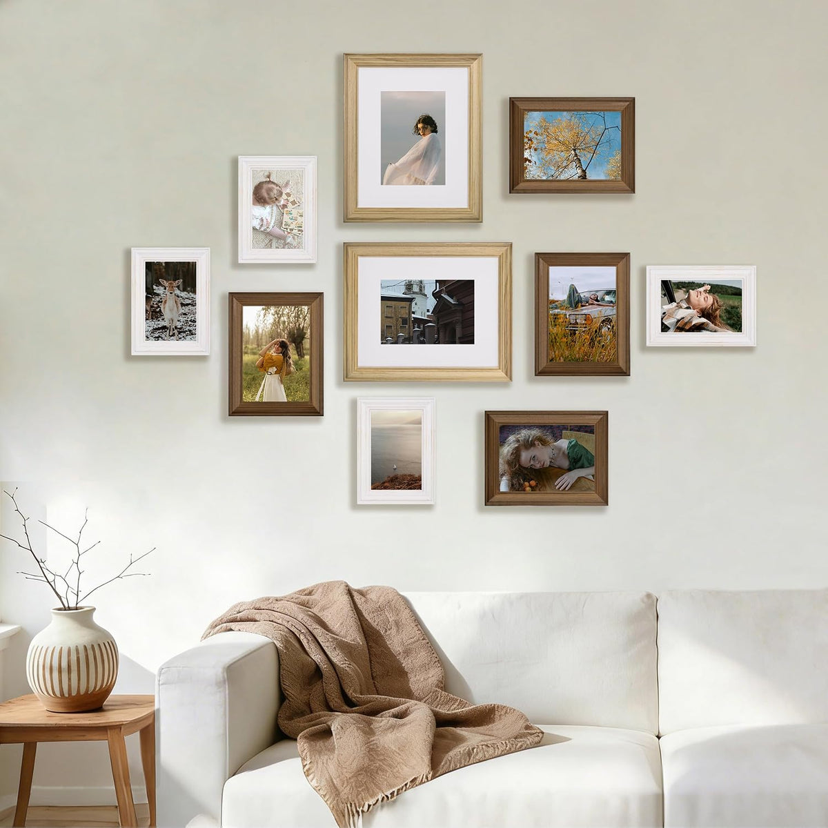 eletecpro Gallery Wall Frame Set of 10, Natural, White, Brown