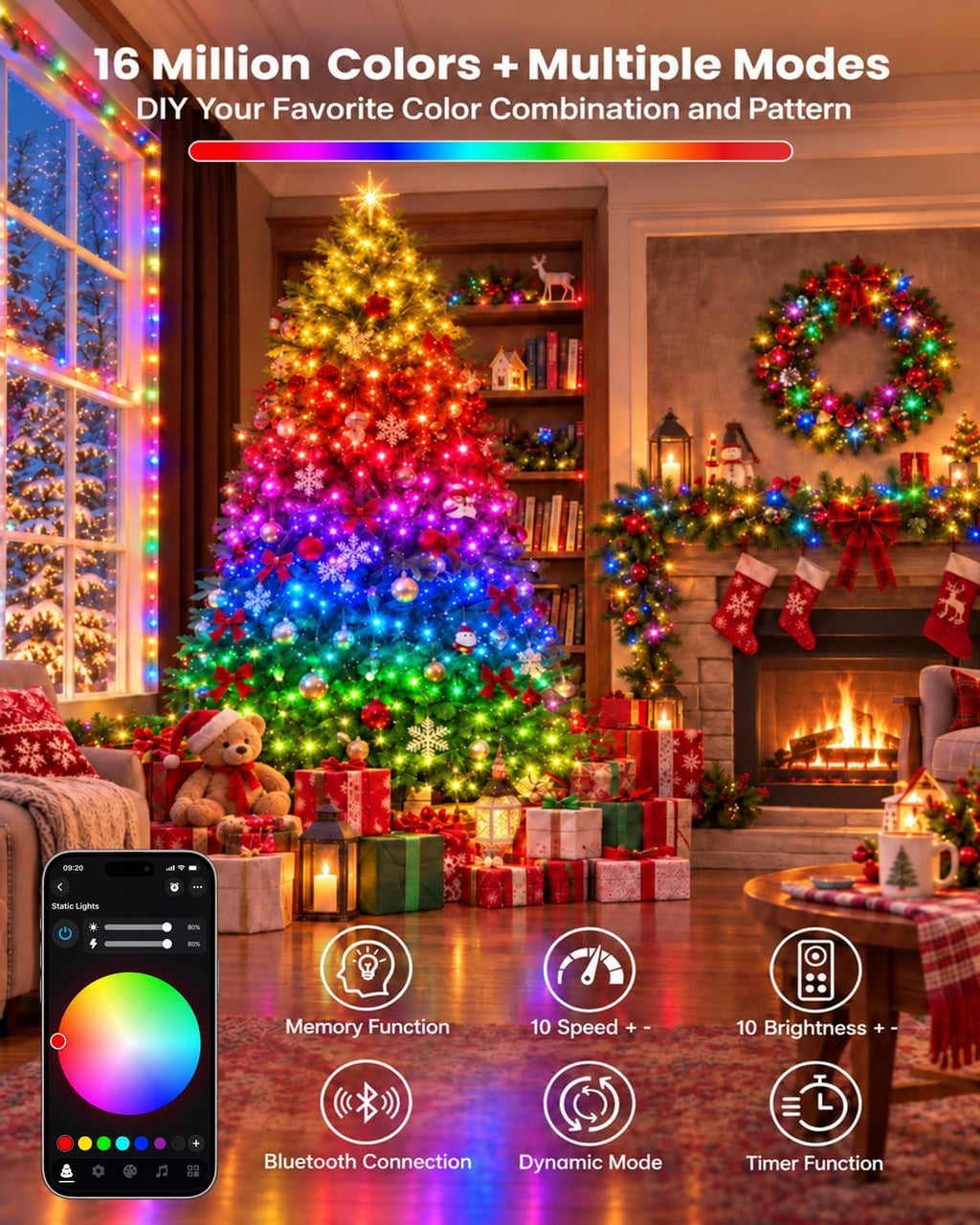 400LED Smart RGB Color Changing String Lights 144FT Halloween Lights App