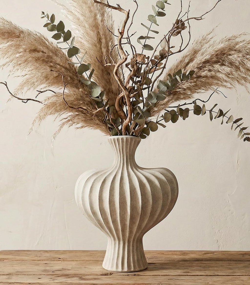 Ceramic Flower Vase Home Decor,11" Rustic Vintage Clay Beige Heart Terracotta Vases Farmhouse Table Vases Living Room Decor Pottery Pots for Home Shelf Coffee Dining Desk Fireplace