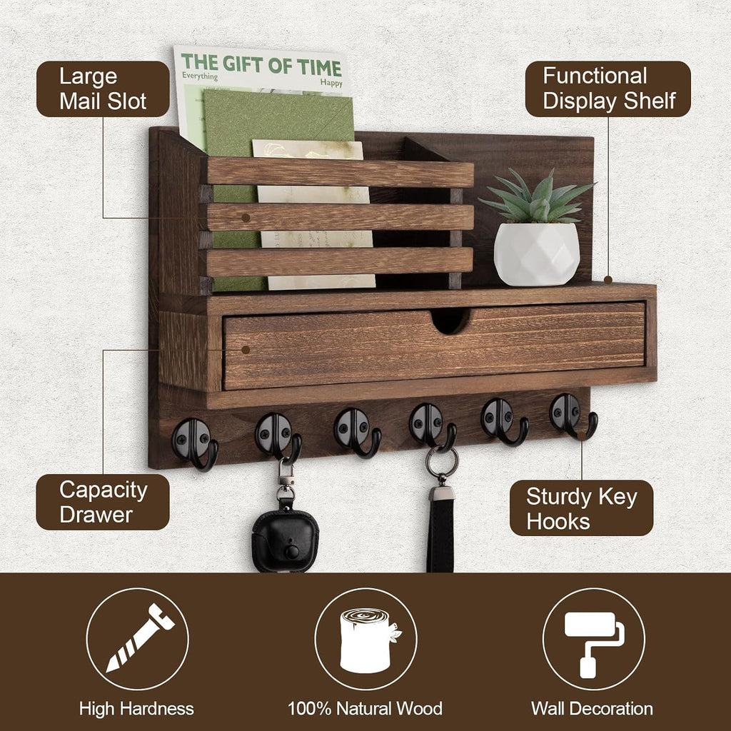 Key Holder Wall Mount, Mail Holder with Storage Drawer