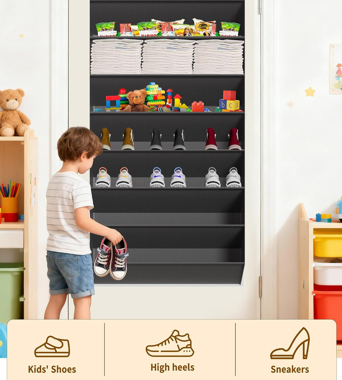 TAHAVICE Over the Door Shoe Organizer, Hanging Shoe Organizer with 30 Pairs