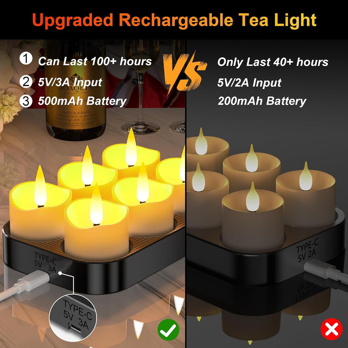 Rechargeable Tea Lights 24 Pack with Remote & Timer, Magnetic Charging Base