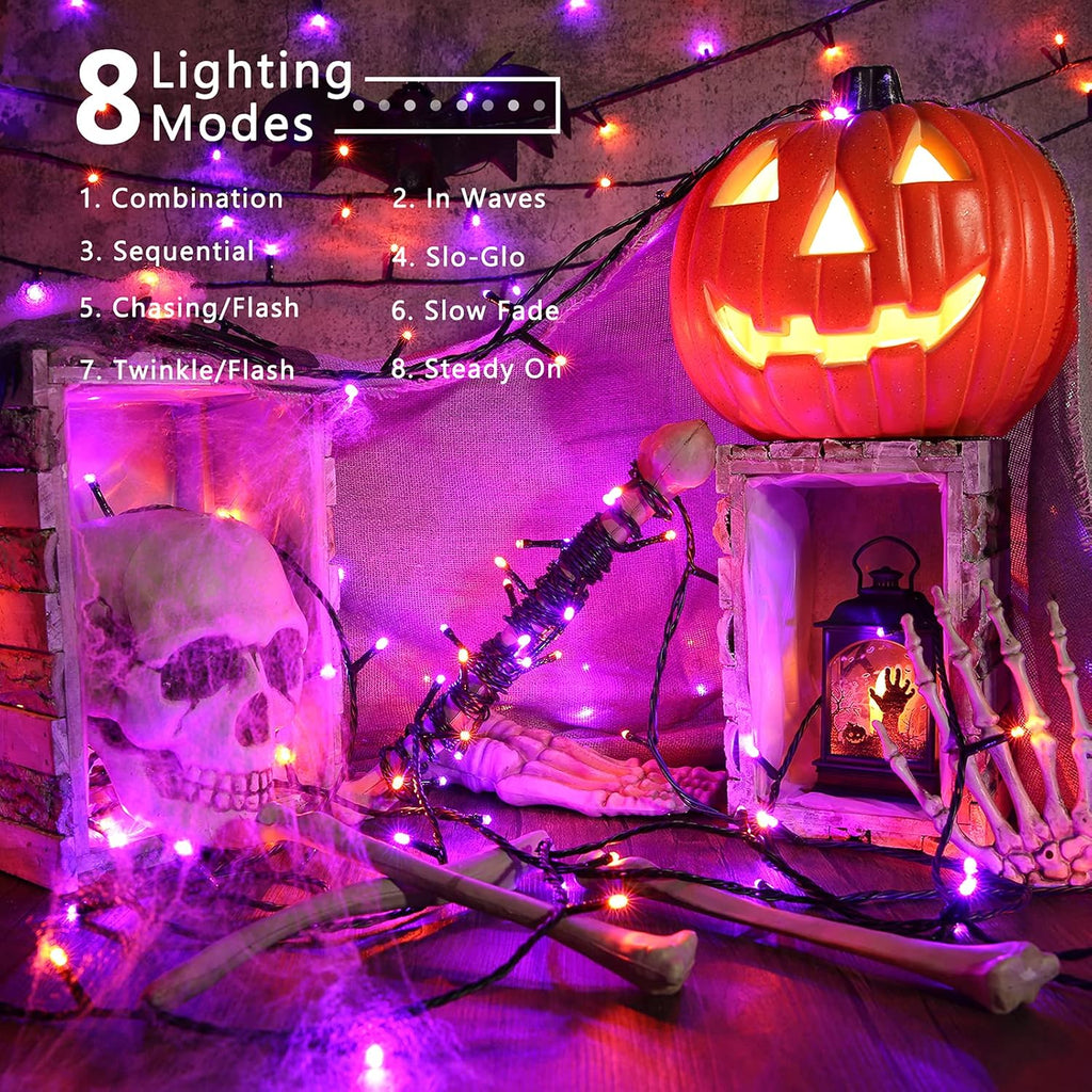 ODEETRONIC Purple & Orange Outdoor Halloween String Lights, 164 ft, 500 LED