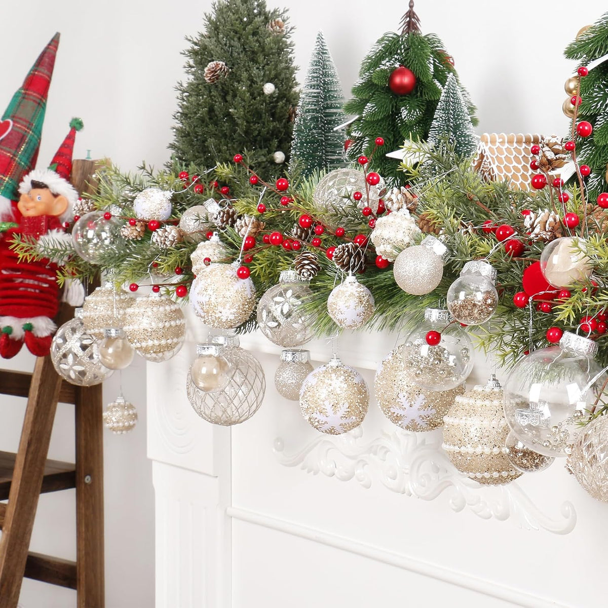 33PCS Champagne Christmas Ball Ornaments Set for Xmas Tree Decorations
