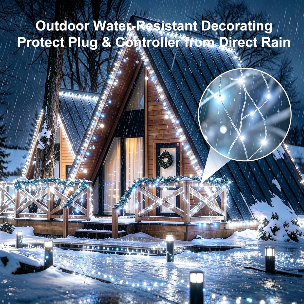 Outdoor String Lights 197ft 1000 LED Cool White Silver Copper Wire Fairy Lights with Remote Listed Plug-in Christmas Lights 8 Modes Low Voltage Twinkle Lights for Garden Patio Yard Tree Wedding Party