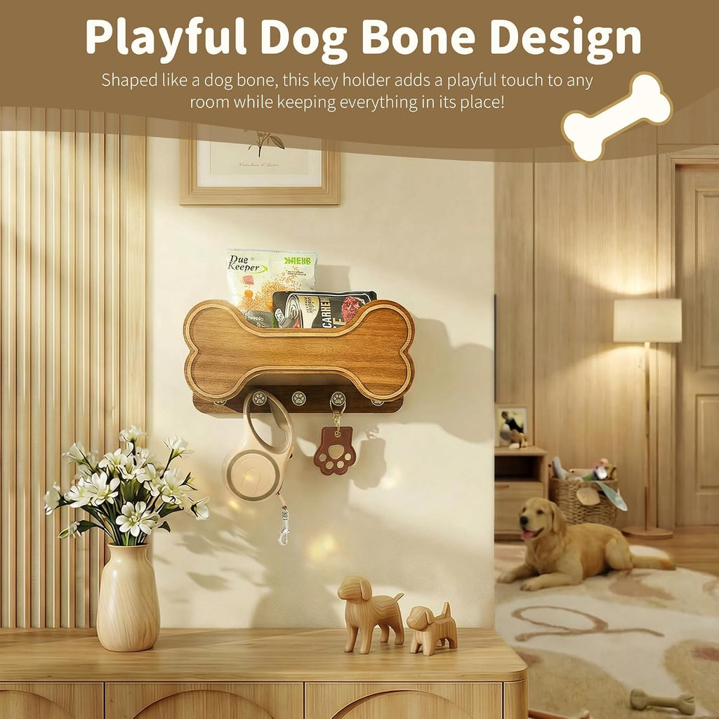 MTERSN Dog Leash Holder for Wall with Shelf for Pet Adoption Gift, Brown