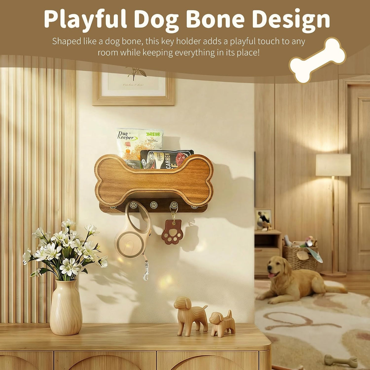 MTERSN Dog Leash Holder for Wall with Shelf for Pet Adoption Gift, Brown