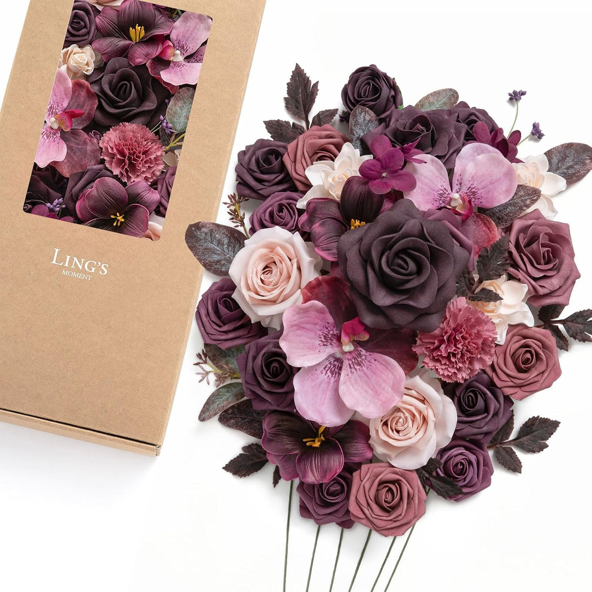 Ling's moment Purple Artificial Wedding Flowers Combo, Plum Lily, Deluxe