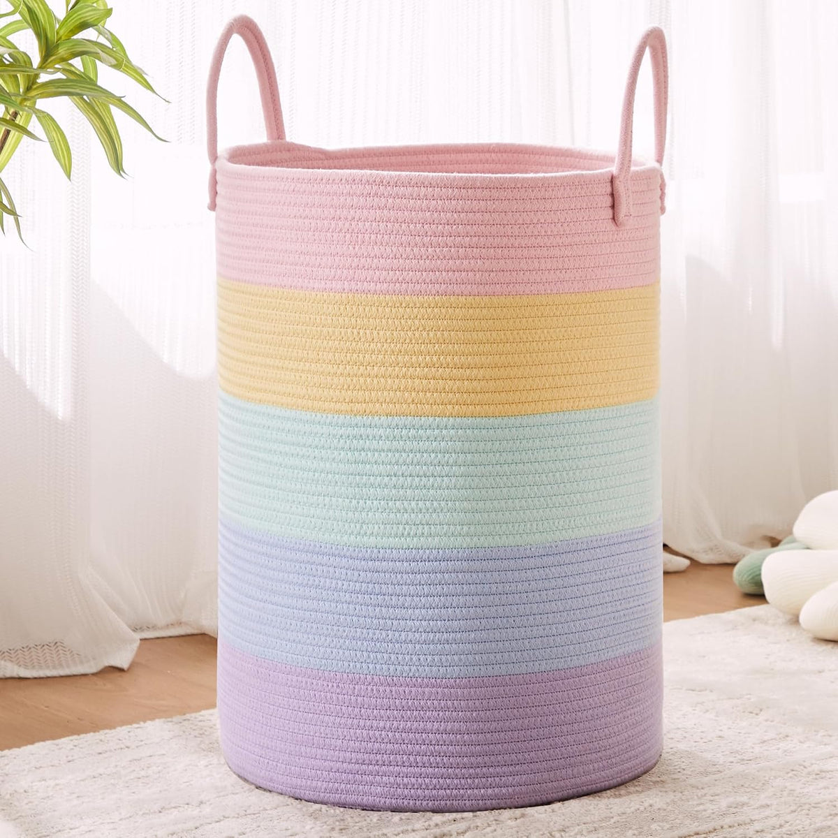 Laundry Basket Girls Kids Hamper 80L Tall Rainbow Hamper for Girls Room