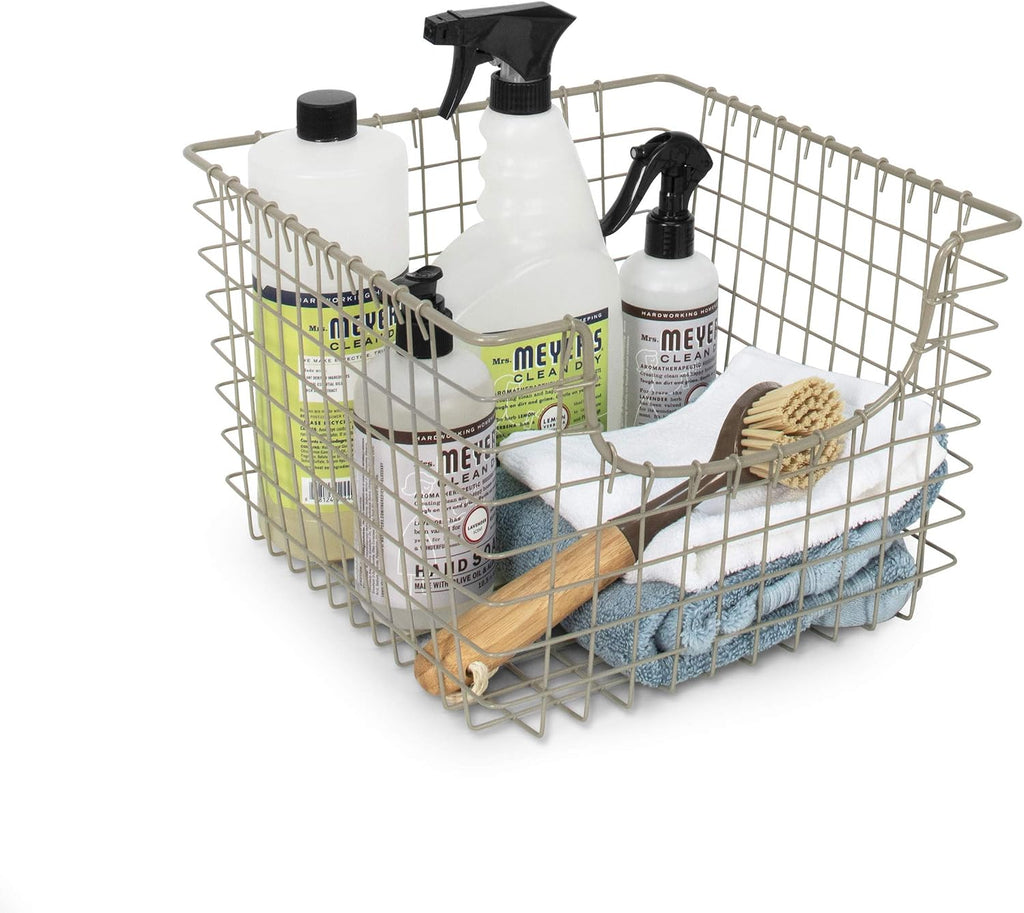 Spectrum Wire Scoop Basket Storage Bin Satin Nickel Nesting Metal Baskets Pack of 2 for Kitchen Pantry Closet Bathroom Garage Organization, Heavy Duty Wire Basket Organizer for Storage Decor