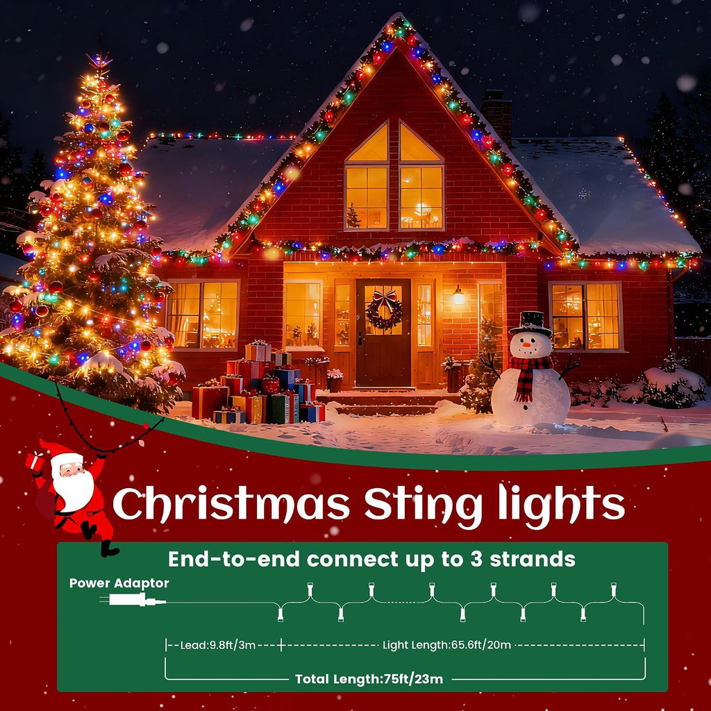 Christmas Lights Outdoor,66ft Multicolor Christmas String Lights - Remote