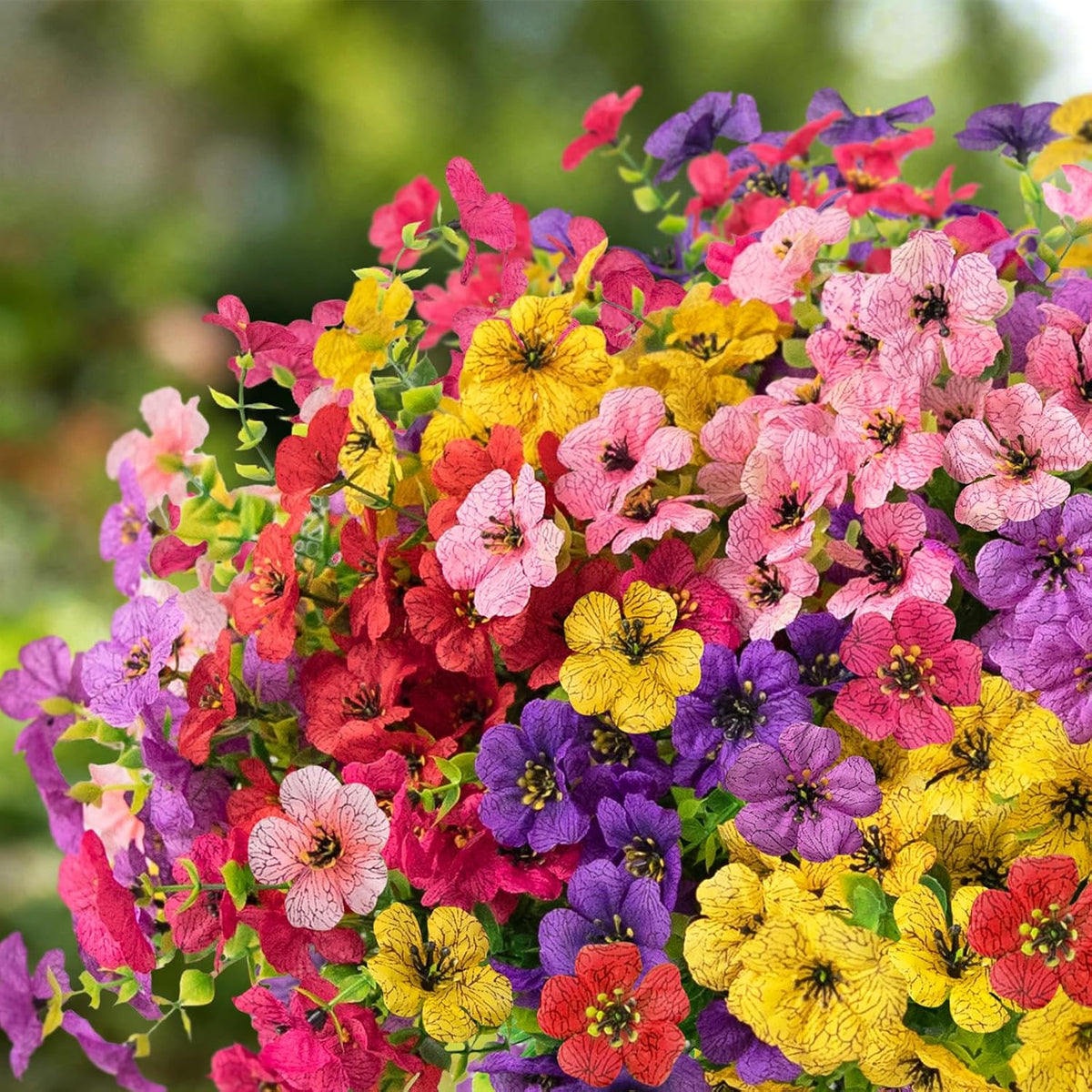 12 Bundles Artificial Flowers for Outdoors, Fake Silk Plastic Flowers for Outside, UV Resistant Faux Plants for Outside Garden Porch Window Home Planters Decoration (6 Multicolor)