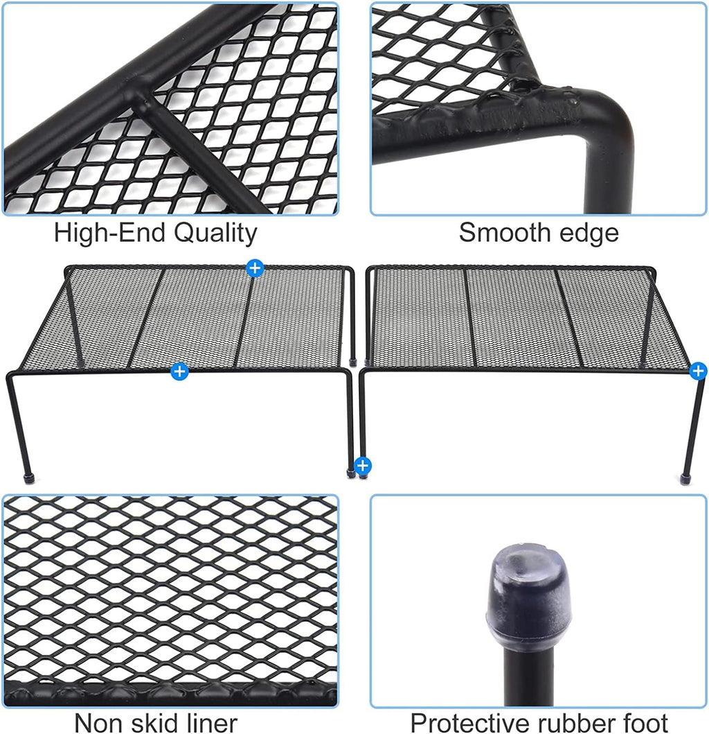 SIBAO Set of 4 Mesh Kitchen Shelves Cabinet Storage Shelf Rack (13.1 x 10.2 Inch) ，Kitchen Bathroom Pantry Cupboard Desk Home Office, Fridge, Non-Slip Plastic Feet (4, Black)