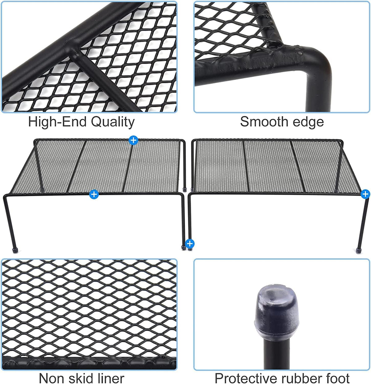 SIBAO Set of 4 Mesh Kitchen Shelves Cabinet Storage Shelf Rack (13.1 x 10.2 Inch) ，Kitchen Bathroom Pantry Cupboard Desk Home Office, Fridge, Non-Slip Plastic Feet (4, Black)