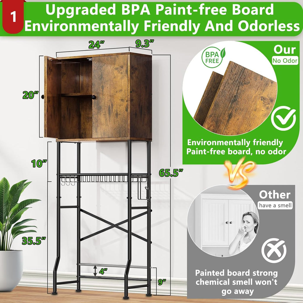 Over The Toilet Storage Cabinet - 2-Door Bathroom Organizer Shelf, Freestanding Space-Saver Toilet Rack with Privacy Protection, Water-Resistant Above Toilet Storage Cabinet for Small Bathrooms(Brown)