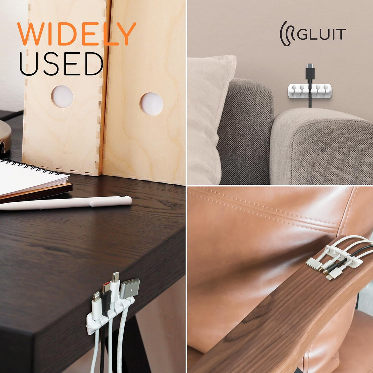 Cord Organizer for Desk, Nightstand Cable Holder, 20 Pack, Multislot, White