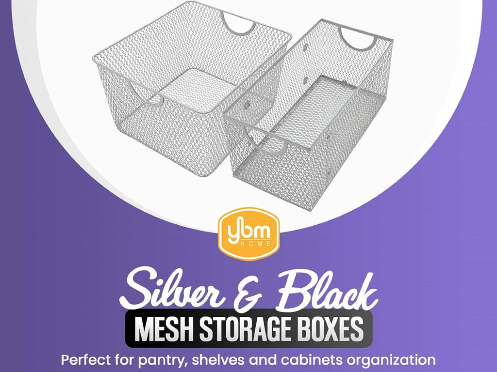 YBM Home Kitchen Pantry Organizer Wire Baskets for Shelves, Cabinets, Pantry, Countertop, Mesh Open Storage Bin Metal Basket for Organizing Food Supplies, 2 Pack