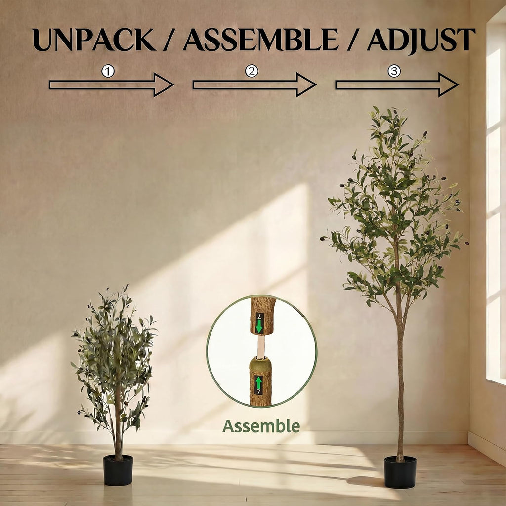 Artificial Olive Tree, 6FT Faux Olive Trees with Lifelike Olive Branches and Fruits, Fake Floor Plants with Pot for Indoor Home Office Living Room Outdoor Decor