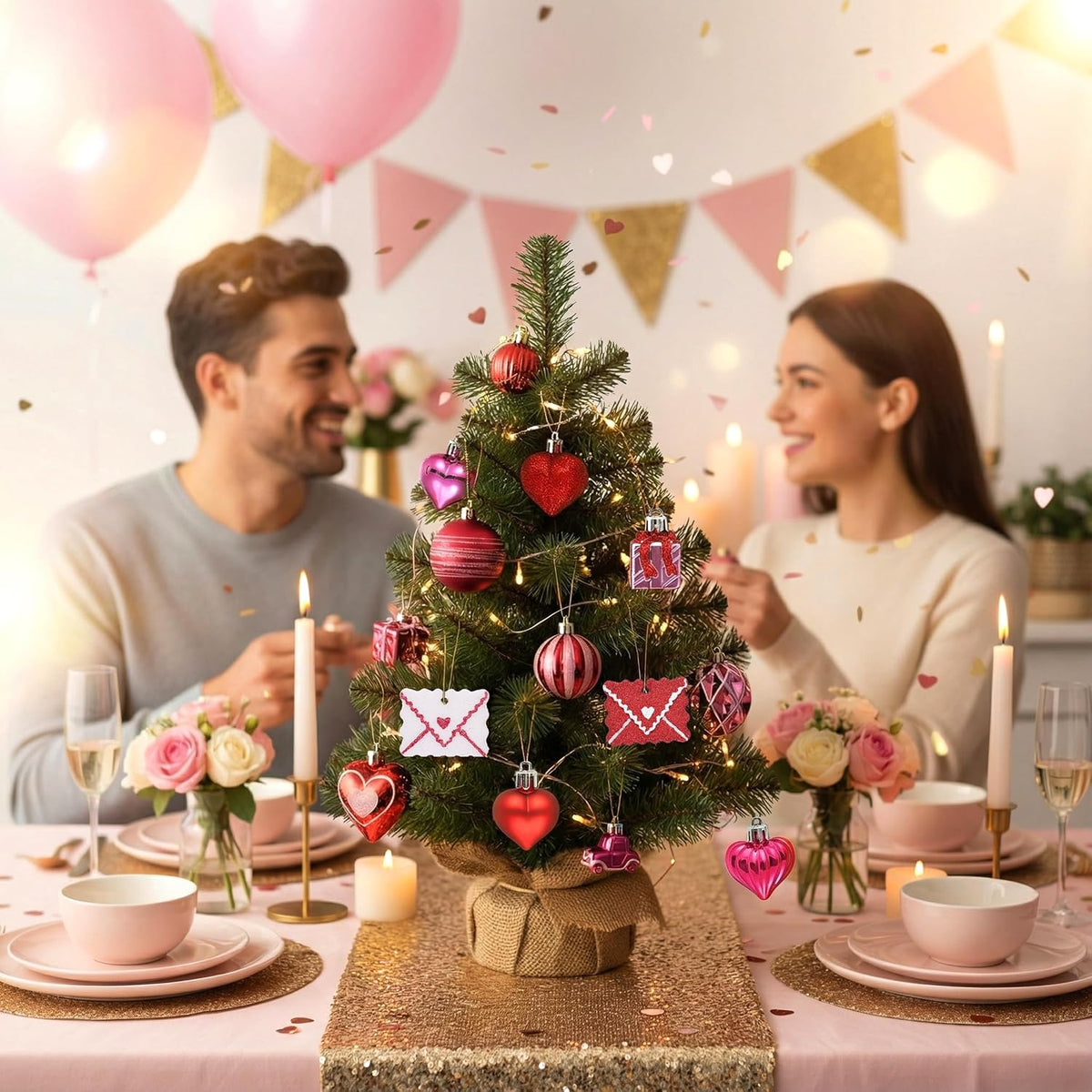 DecorbyHannah 45ct Mini Christmas Ornaments Set Tree Decorations Pink