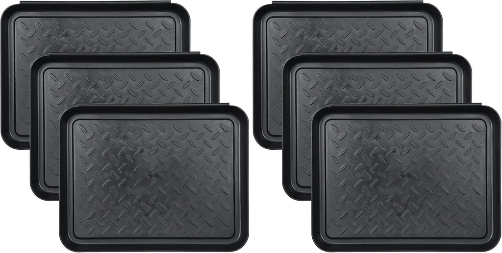 Set of 3 Square Boot Tray, Akamino Plastic Utility Shoe Mat Tray for Entryway Indoor and Outdoor Use in All Seasons, 13.7x10.6x1inch,Black (Pack of 2)