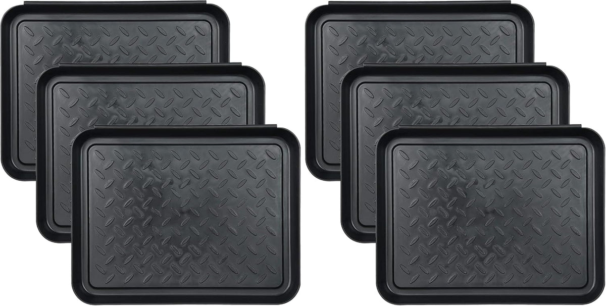 Set of 3 Square Boot Tray, Akamino Plastic Utility Shoe Mat Tray for Entryway Indoor and Outdoor Use in All Seasons, 13.7x10.6x1inch,Black (Pack of 2)