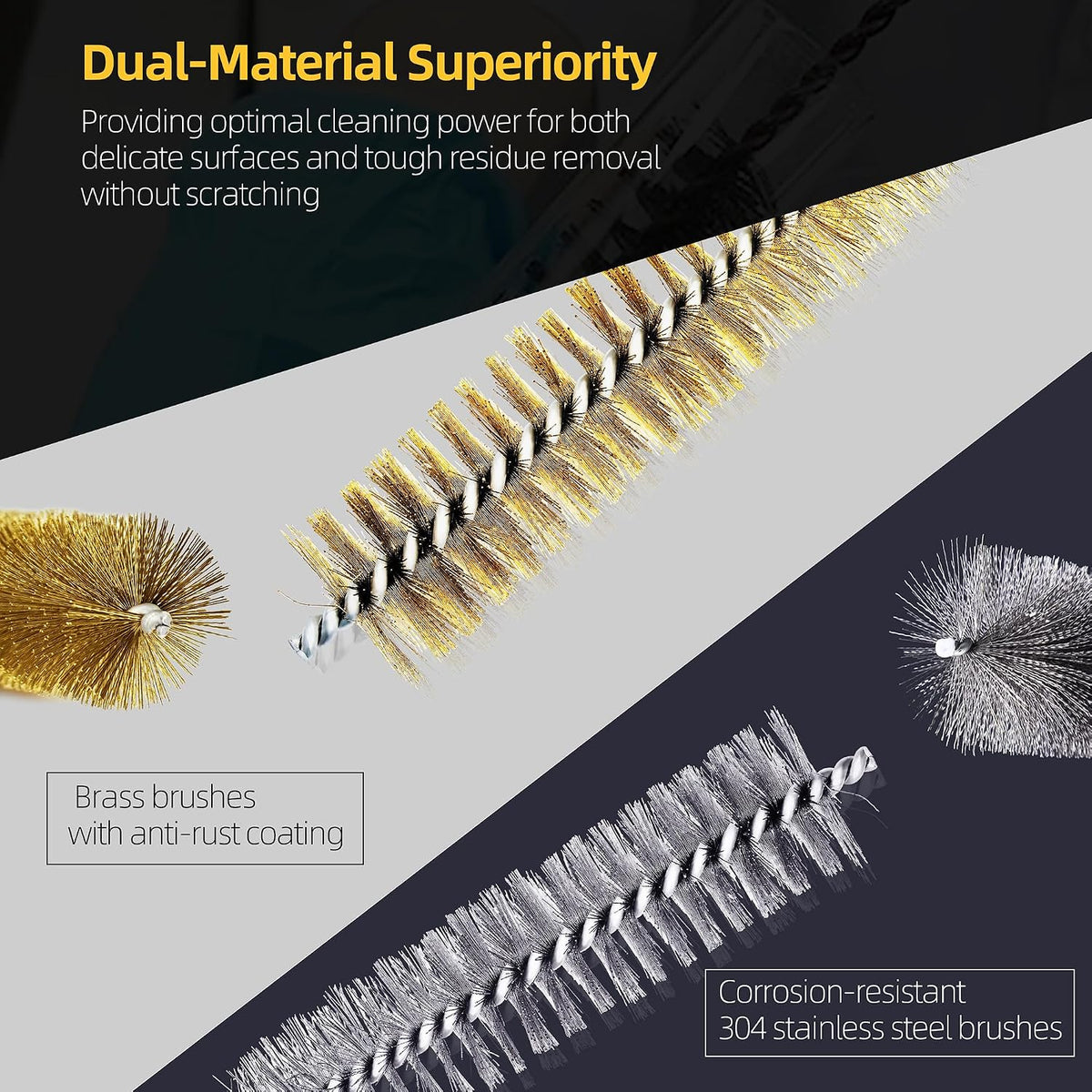 12Pcs Stainless Steel & Brass Wire Tube Brushes Bottle Brush Set
