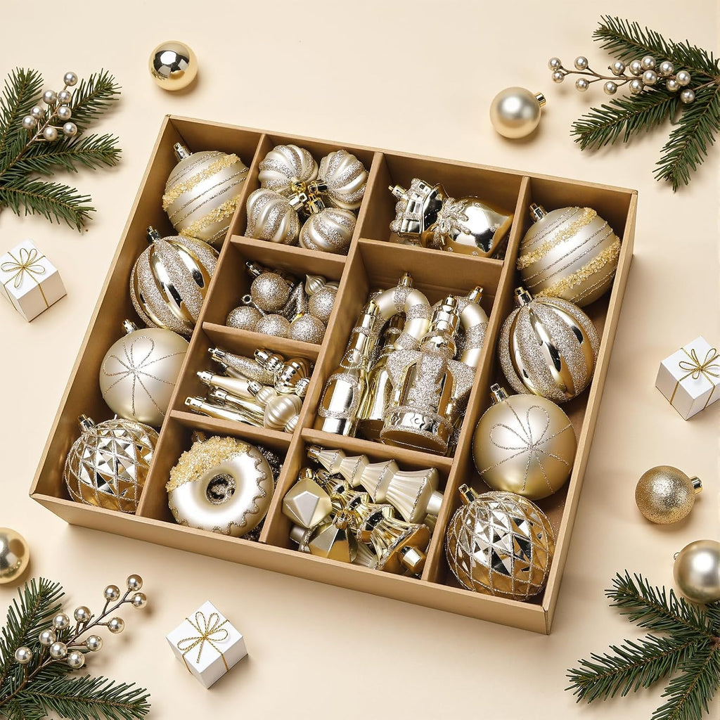 SHareconn 80pcs Christmas Balls Ornaments Set Tree Decor Champagne Gold