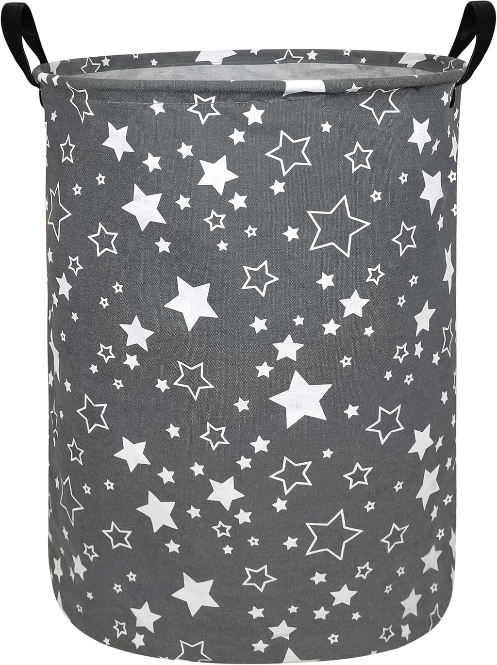 Round Fabric Collapsible Storage Basket with Handles,Grey star