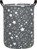 Round Fabric Collapsible Storage Basket with Handles,Grey star