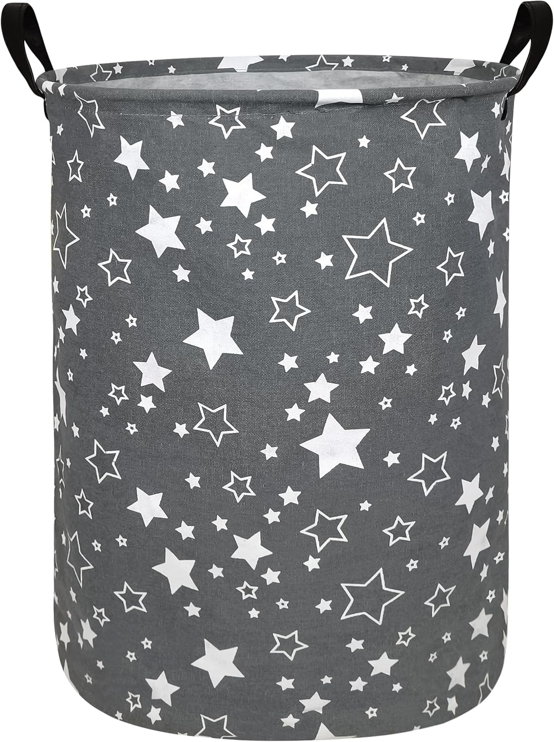 Round Fabric Collapsible Storage Basket with Handles,Grey star