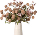 Mixed 10 Pcs Artificial Pompon Mum Set-8 Chrysanthemum & 2 Rose Red Daisy, Brown Silk Faux Flower for Vase Fall Floral Arrangements Wedding Centerpiece DIY Home Indoor Outdoor Decor (No Vase)