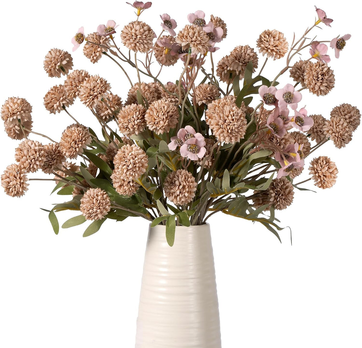 Mixed 10 Pcs Artificial Pompon Mum Set-8 Chrysanthemum & 2 Rose Red Daisy, Brown Silk Faux Flower for Vase Fall Floral Arrangements Wedding Centerpiece DIY Home Indoor Outdoor Decor (No Vase)