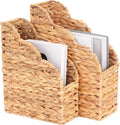 Water Hyacinth Magazine Holders, Scalloped Edge, Natural Handwoven Rattan Storage Baskets, Large and Small Size Packages, Storage Bin & Organizer for Files, Books, Newspapers, Decorative Storage Bin