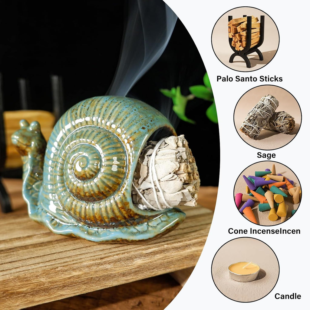 MOUGIGI Blue Ceramic Snail Palo Santo Holder – Elegant Chiminea