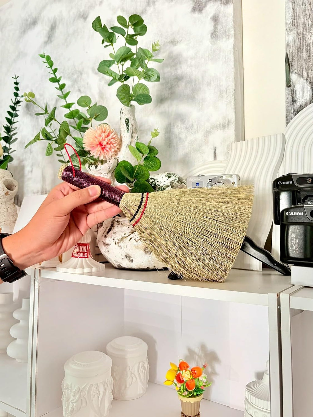 Small Wisk Brush Broom -Whisk Broom Handheld Brush Whisks Away Dust, Dirt & Debris Brush Hanger for Easy 11 Inch