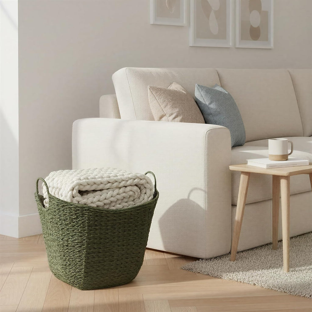Household Essentials Natural Woven Wicker Storage Basket with Handles