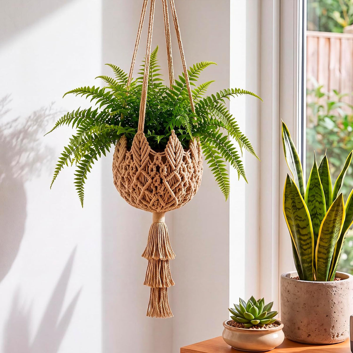 Shappy 1 Pack Boho Macrame Plant Hanger for Indoor